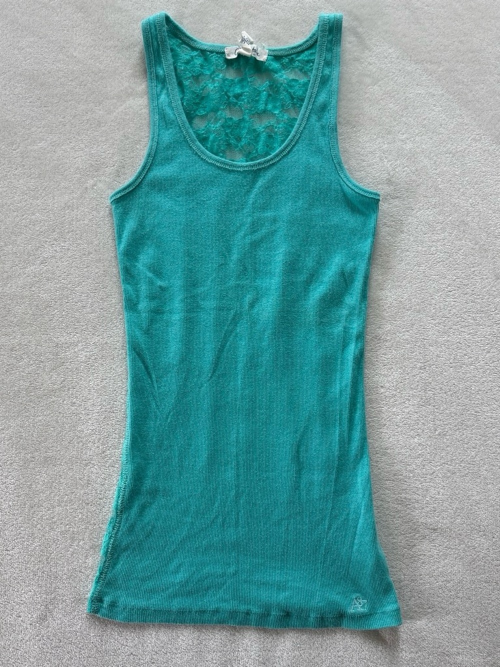 Y2K Aeropostale Green Blue Teal Ribbed Cami Tank Top Lace Floral Back Small